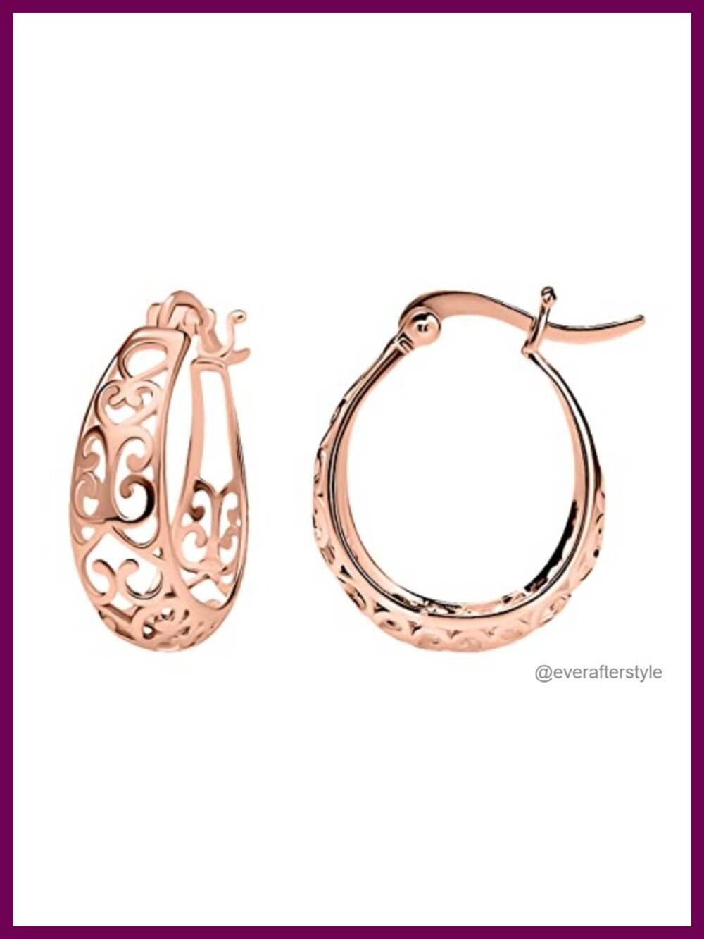 Sterling Silver Rose Gold Flashed Oval Filigree Trendy Fashion Hoop Earrings